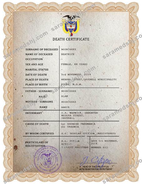 Colombia vital record death certificate PSD template